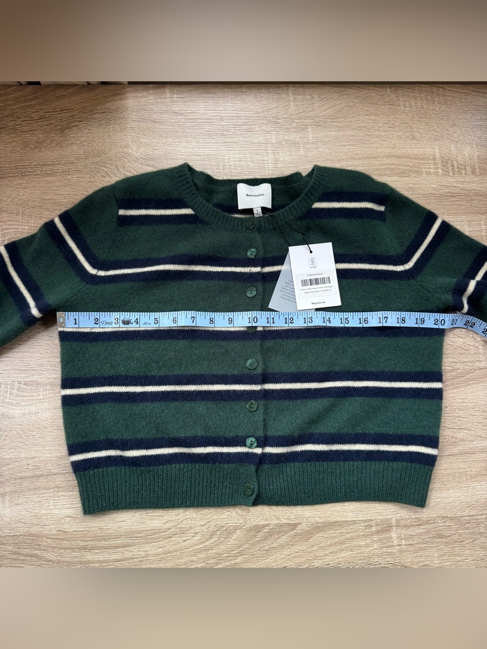 NWT Reformation Clara Cashmere Crew Cardigan Green Stripe Small - Picture 8 of 16